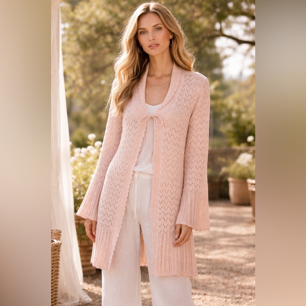 VTG Victoria’s Secret Y2K‎ Tie Front Cardigan XS sweater blush pink pointelle
